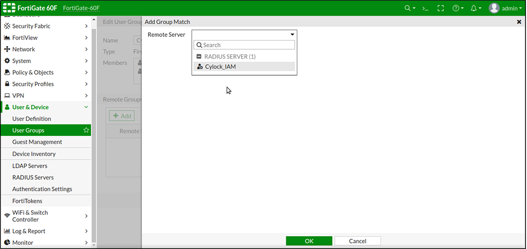 Selecting configured RADIUS server